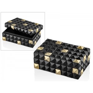 ALTIN SİYAH ELMAS PİRİNÇ REÇİNE DİKDÖRTGEN KUTU  20x13x8 cm