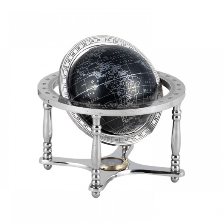 ARMILLARY WITH GLOBE AND COMPASS NICKEL BLACK 16,5X16,5X17 CM