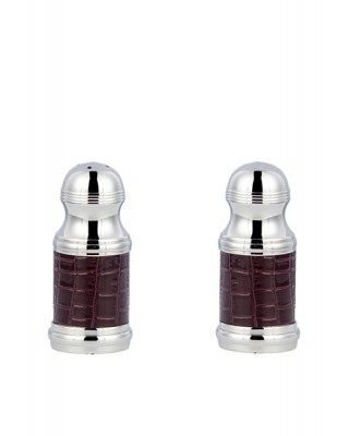 BROWN BORDO CROCO LEATHER SALT AND PEPPER 4X4X10 CM