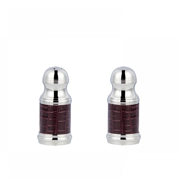 BROWN BORDO CROCO LEATHER SALT AND PEPPER 4X4X10 CM