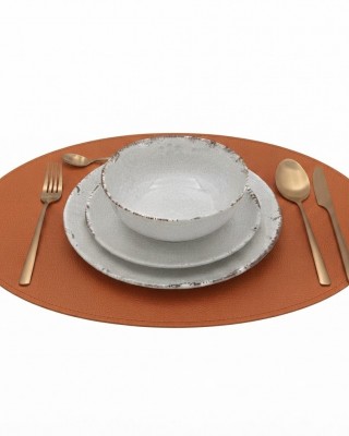 TERRACOTTA ÇİFT TARAFLI OVAL DERİ AMERİKAN SERVİSİ