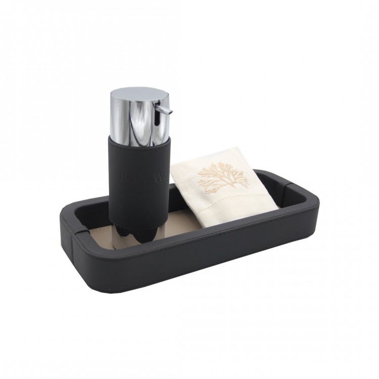 SİYAH-TAUPE  ÇİFT RENK RENK  OLYMPIA DERİ  TEPSİ 13x30x4 cm