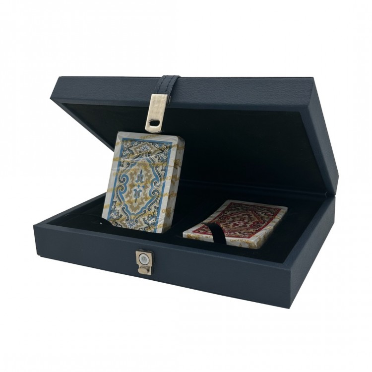 DERİ KUTULU OYUN KARTI SETİ LACİVERT