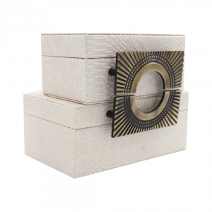 İKİLİ  ANTİK METAL AKSESUAR DETAYLI KROKODİL DERİ DEKORATİF KUTU