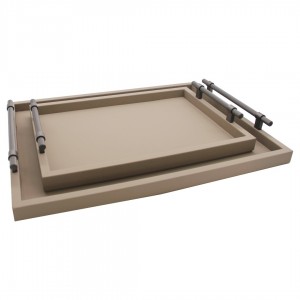 TAUPE RENK DIAMOND MODEL BÜYÜK BOY DERİ TEPSİ 28x40