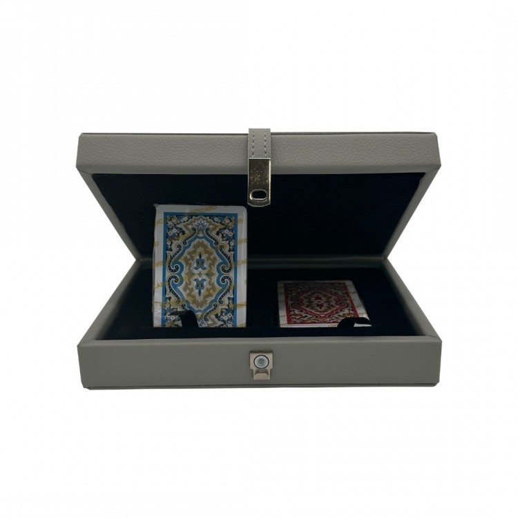 DERİ KUTULU OYUN KARTI SETİ GRİ