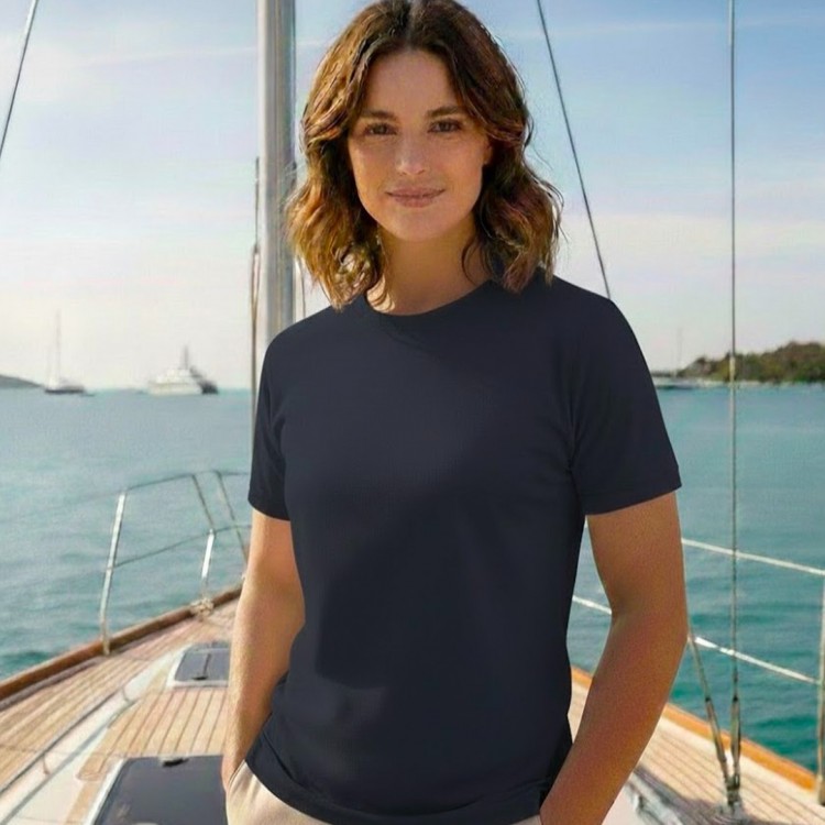 PAMUK LACİVERT BİSİKLET YAKA TSHIRT KADIN