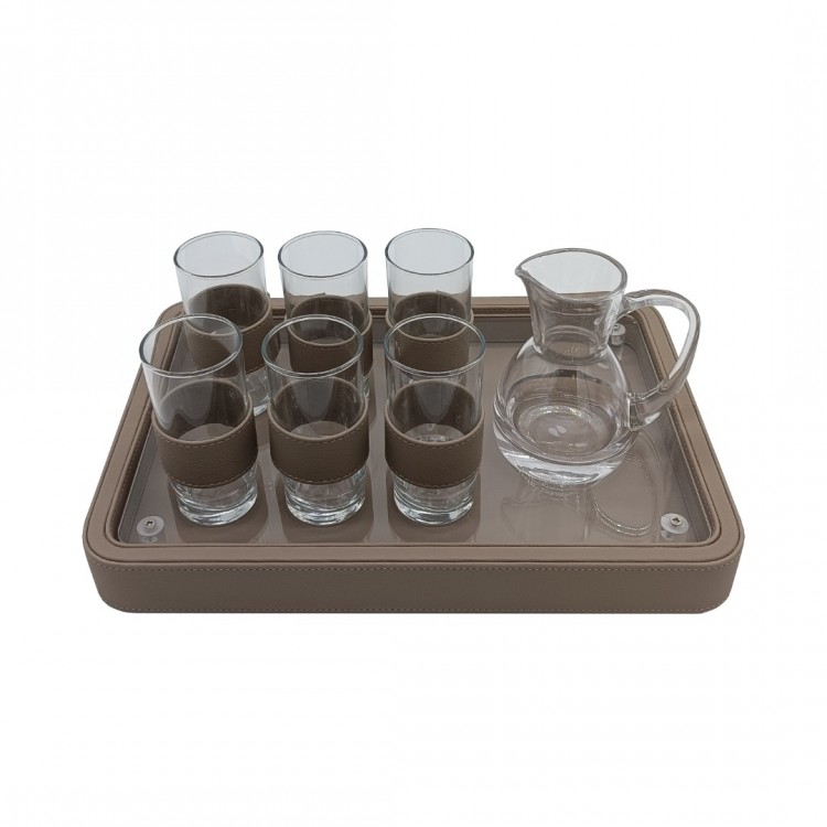 RAKI SETİ TAUPE DERİ TEPSİLİ