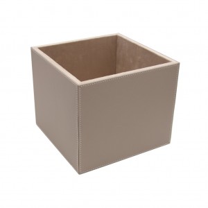DEKORATİF KUTU TAUPE DERİ 21x21x17h cm