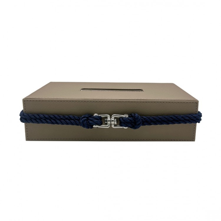 HALAT DETAYLI DİKDÖRTGEN DERİ TAUPE  MENDİL SELPAK KUTUSU 26x15x9cm