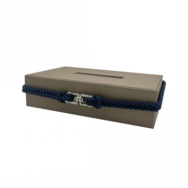 HALAT DETAYLI DİKDÖRTGEN DERİ TAUPE  MENDİL SELPAK KUTUSU 26x15x9cm