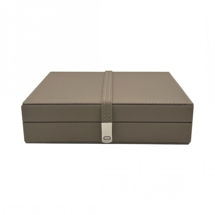 DERİ KUTULU OYUN KARTI SETİ TAUPE RENK