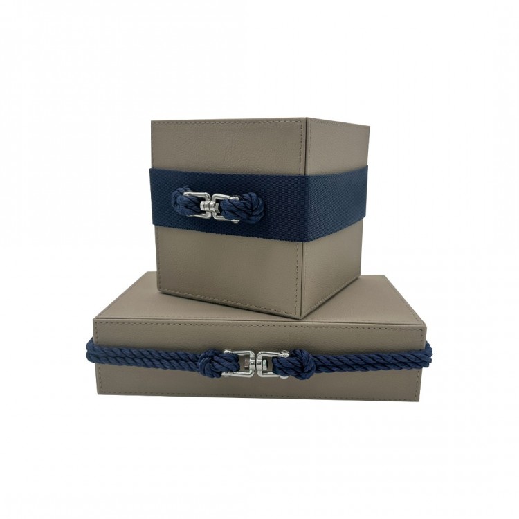 HALAT DETAYLI DİKDÖRTGEN DERİ TAUPE  MENDİL SELPAK KUTUSU 26x15x9cm
