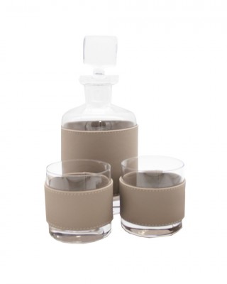 VİSKİ SETİ SİLİNDİR KARAF SPRADLING TAUPE DERİ 