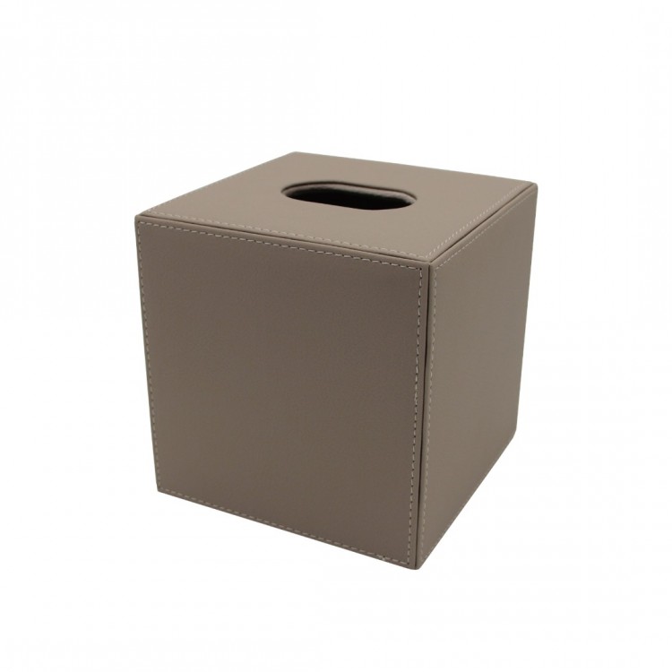 TAUPE DERİ KÜP MENDİL SELPAK KUTUSU 15x15x15cm