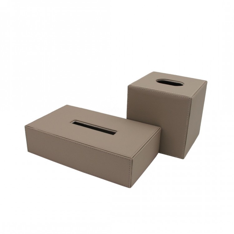 TAUPE DERİ KÜP MENDİL SELPAK KUTUSU 15x15x15cm