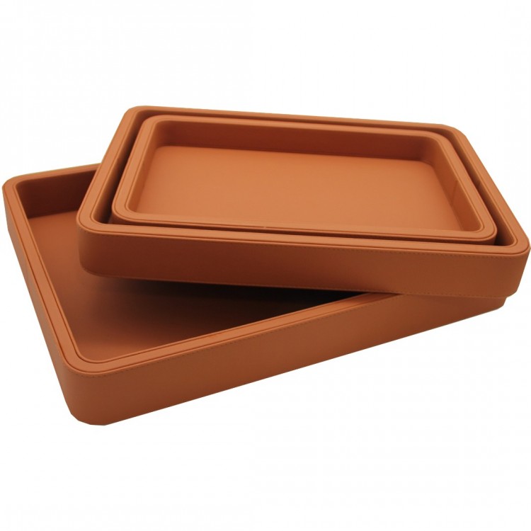 OLYMPIA TABA TERRACOTTA ORTA BOY DERİ TEPSİ 30x41x5
