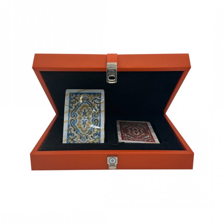 DERİ KUTULU OYUN KARTI SETİ TURUNCU