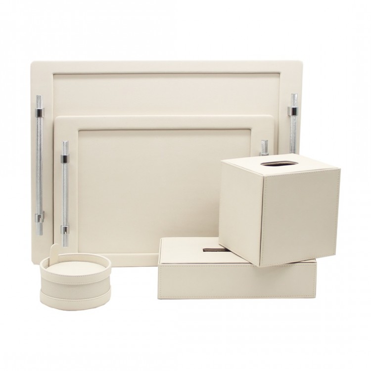 WHITE - BEYAZ RENK PLATIN MODEL BÜYÜK BOY DERİ TEPSİ 38x50