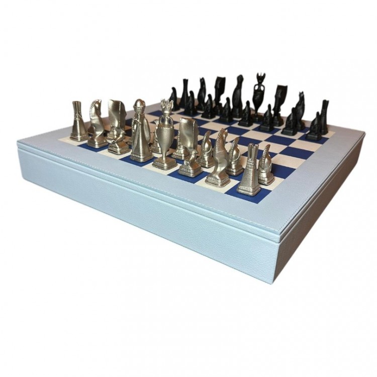 SKYLIGHT DERİ SATRANÇ SETİ - DÖKÜM METAL PİYONLAR