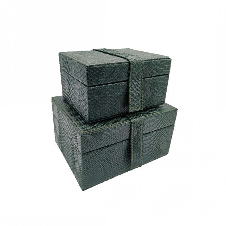 İKİLİ KROKO YEŞİL DERİ  DEKORATİF KUTU