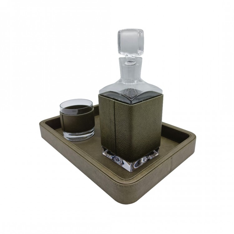 YEŞİL HAKİKİ DERİ TEPSİLİ VİSKİ SETİ
