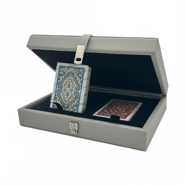 DERİ KUTULU OYUN KARTI SETİ GRİ