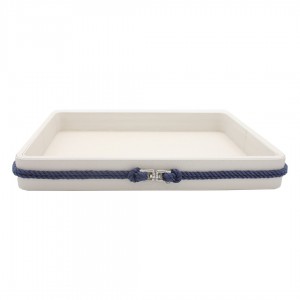 DIAMANTE SNOW  LACİVERT HALAT DETAYLI ORTA BOY DERİ TEPSİ 30x41x5