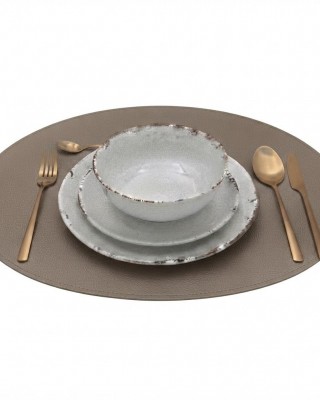 TAUPE OVAL DERİ AMERİKAN SERVİSİ