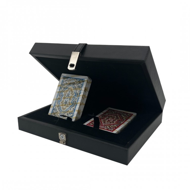 DERİ KUTULU OYUN KARTI SETİ SİYAH