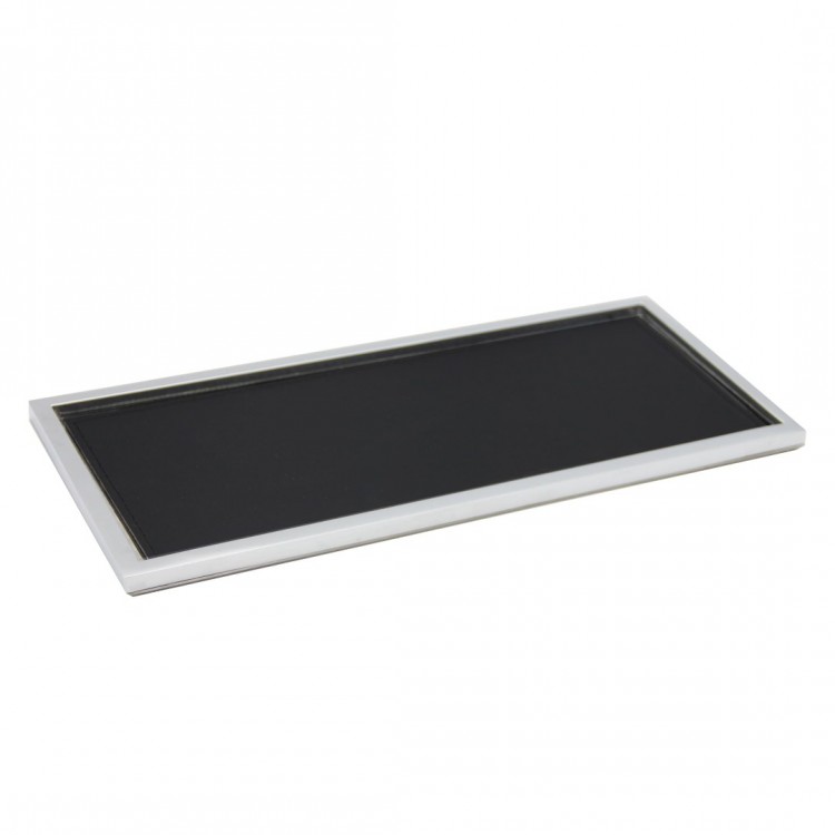 TEZGAH ÜSTÜ PARLAK KROM DİKDÖRTGEN TAUPE  DERİLİ TEPSİ 30X13X1 cm
