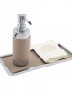 TAUPE DERİLİ TEZGAH ÜSTÜ PARLAK KROM DİKDÖRTGEN  TEPSİ 30X13X1 cm