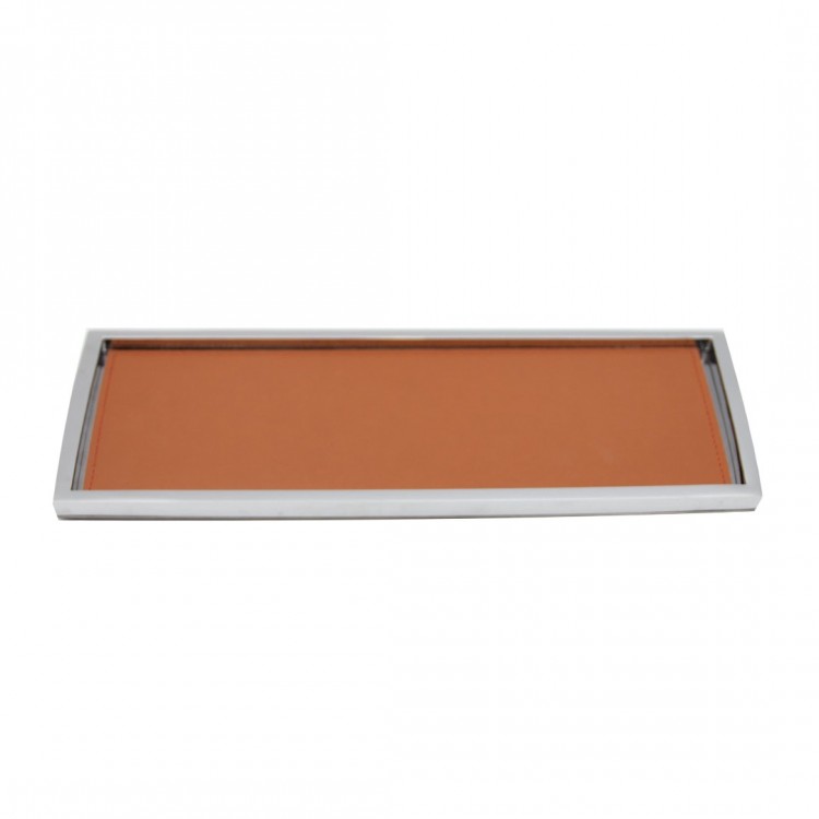 TERRACOTTA DERİLİ TEZGAH ÜSTÜ PARLAK KROM DİKDÖRTGEN  TEPSİ 30X13X1 cm
