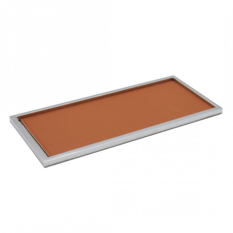 TERRACOTTA DERİLİ TEZGAH ÜSTÜ PARLAK KROM DİKDÖRTGEN  TEPSİ 30X13X1 cm