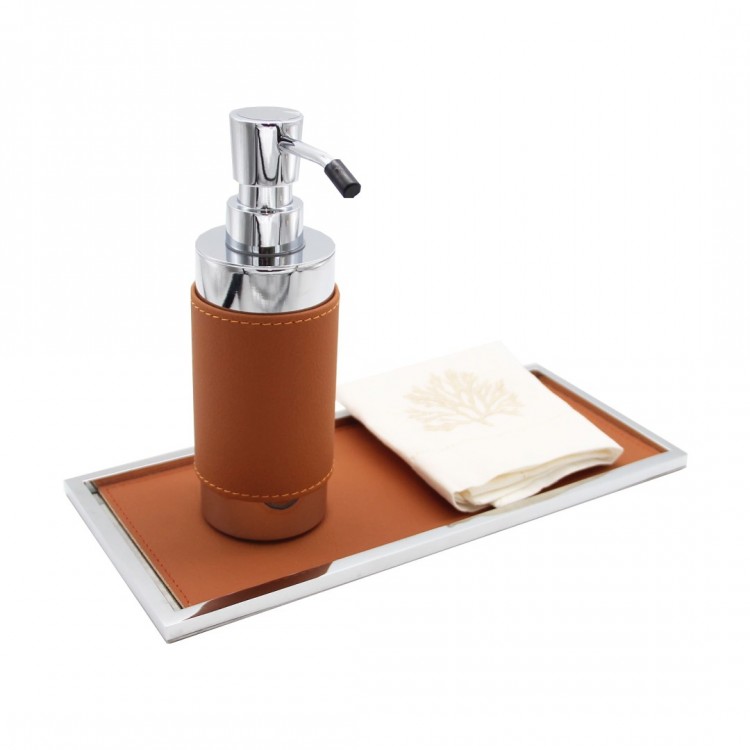 TERRACOTTA DERİLİ TEZGAH ÜSTÜ PARLAK KROM DİKDÖRTGEN  TEPSİ 30X13X1 cm