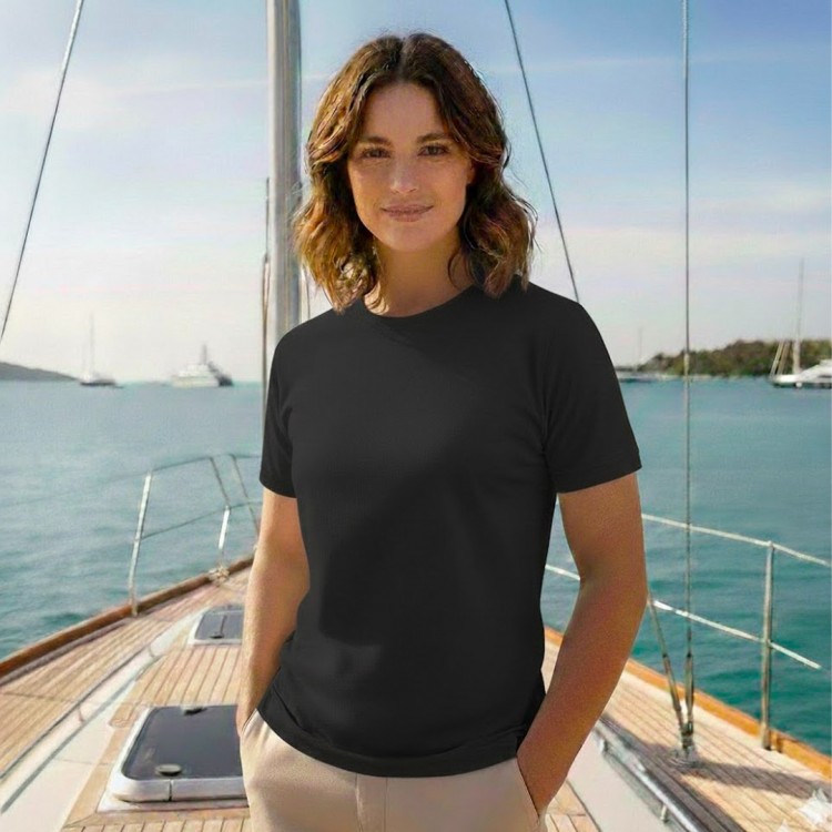 PAMUK SİYAH BİSİKLET YAKA TSHIRT KADIN