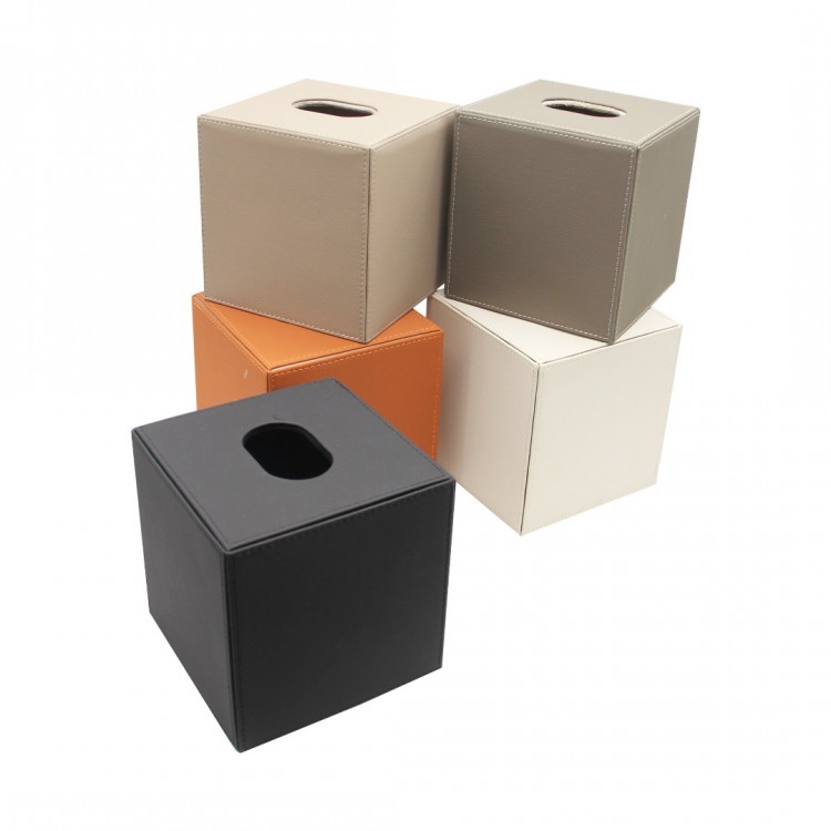 TAUPE DERİ KÜP MENDİL SELPAK KUTUSU 15x15x15cm