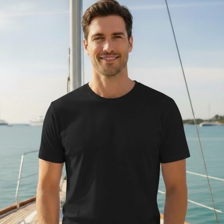 PAMUK SİYAH BİSİKLET YAKA TSHIRT ERKEK