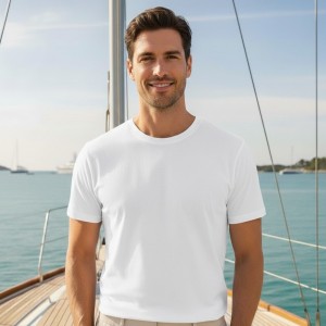 PAMUK BEYAZ BİSİKLET YAKA TSHIRT ERKEK  