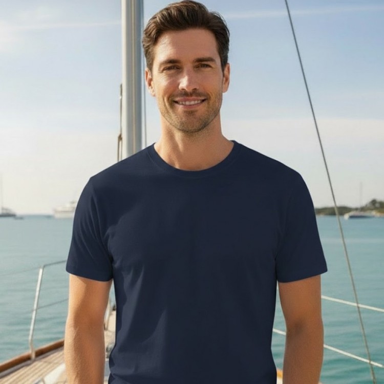 PAMUK LACİVERT BİSİKLET YAKA TSHIRT ERKEK