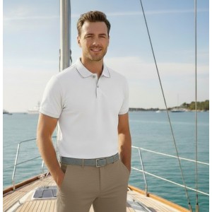 PAMUK POLO YAKA TSHIRT ERKEK BEYAZ RENK GRİ ÇİZGİLİ