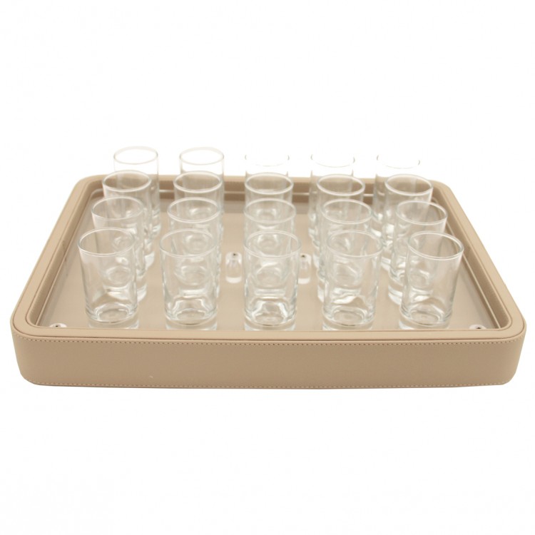 20'li SHOT SETİ TAUPE DERİ TEPSİLİ