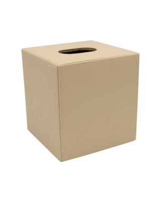 DERİ MENDİL KUTUSU KÜP BEJ - SİSAL RENGİ 15x15x15