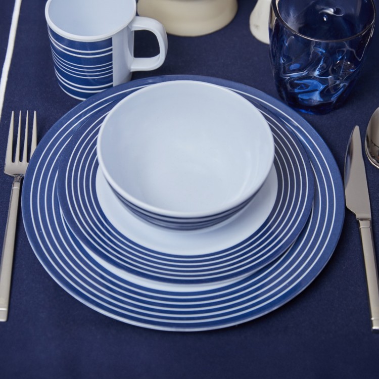 FLAMEFIELD NAVY PINSTRIPE 16 PARÇA (4KİŞİLİK) MELAMİN TABAK SETİ