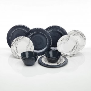 FLAMEFIELD GREY MARBLE 12 PARÇA (4KİŞİLİK) MELAMİN TABAK SETİ