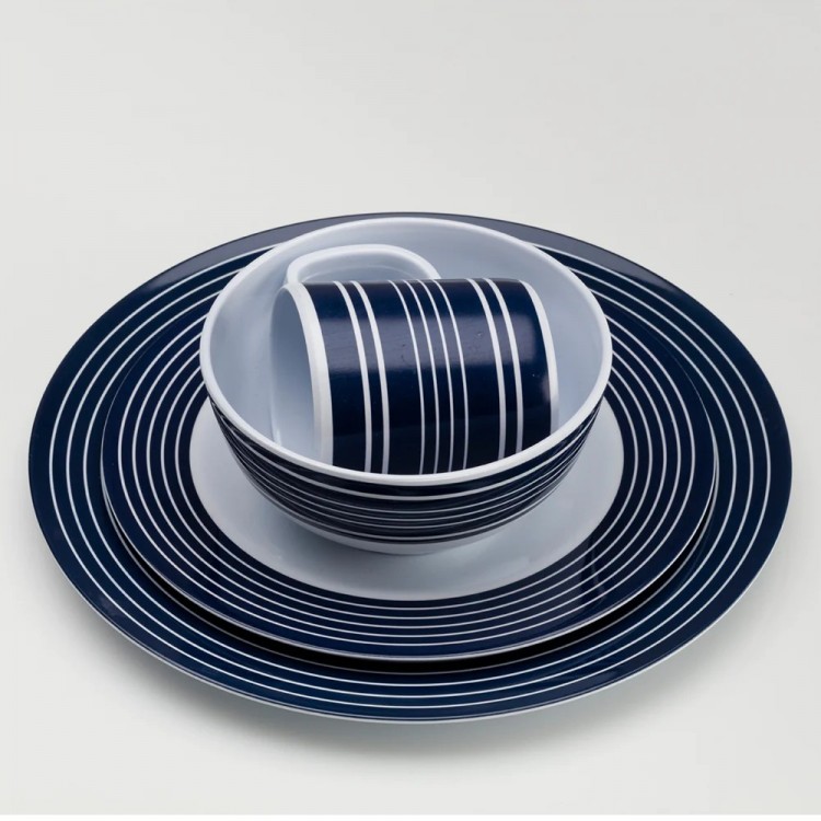 FLAMEFIELD NAVY PINSTRIPE 16 PARÇA (4KİŞİLİK) MELAMİN TABAK SETİ