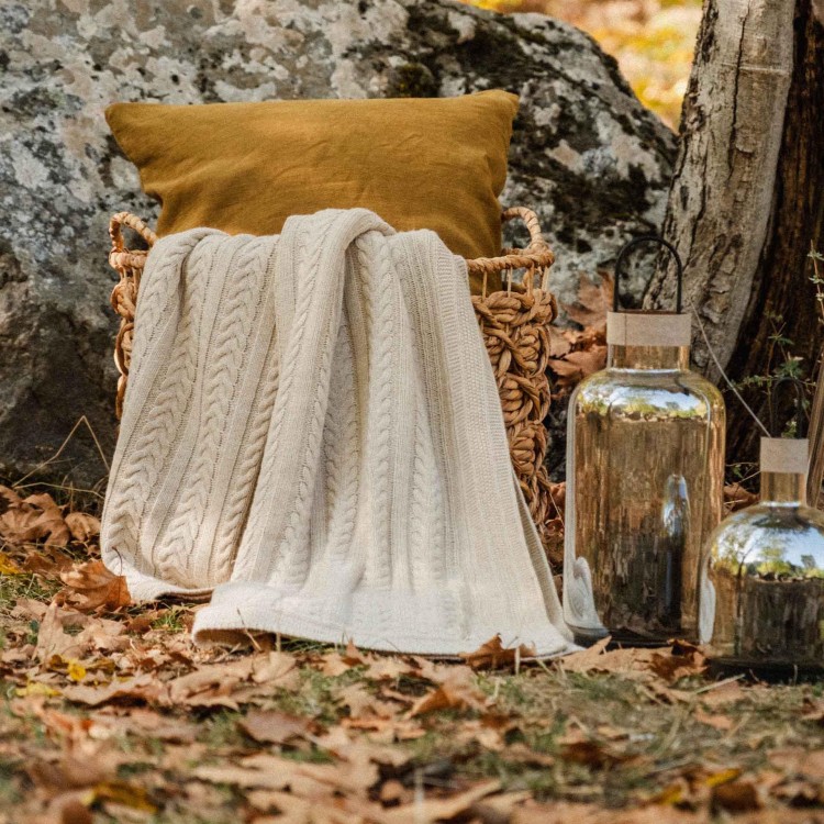 ÖRGÜ THROW TRİKO KOLTUK ŞALI BATTANİYESİ PAMUK-KETEN KARIŞIMI 130x170