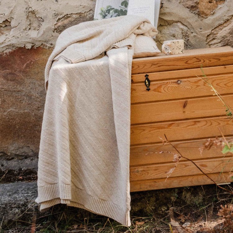 DİYAGONAL ÇİZGİLİ THROW / KOLTUK ŞALI PAMUK KETEN KARIŞIM